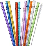 ALINK 12er-Pack Glitzer-wiederverwendbare durchsichtige Kunststoff-Strohhalme, 27,9 cm lange harte...