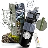 SURVIVO® Wasserfilter Outdoor Flasche [660ml] Trinkflasche aus Edelstahl mit entnehmbarem Filter,...