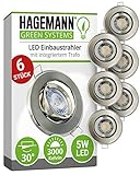 HAGEMANN 6 x LED Einbaustrahler dimmbar warmweiß 5W 400lm – 68mm Bohrloch – LED Deckenspot IP20...