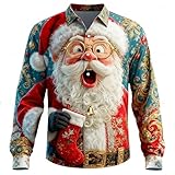 Herren Weihnachtshemd Langarm Lustig Hemd Weihnachten, Weihnachtshemden Herren Ugly Hemdjacke Bunte...