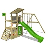 FATMOOSE Spielturm Klettergerüst FruityForest Fun XXL mit Schaukel & apfelgrüner Rutsche, Outdoor...