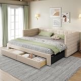 Polsterbett 3-in-1 Ausziehbares Schlafsofa 90 x 190 cm, Multifunktionsbett, mit Schubladen, umbaubar...