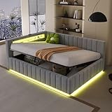 RIAZOS Polsterbett Schlafsofa 140x200, Doppelbett mit Hydraulischem Stauraum, mit LED-Licht und...
