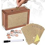 Spardose Aus Holz,Retro Sparbüchse Aufbewahrungsbox,Sparbox mit Zahlen Ankreuzen für Hilft...