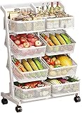 Rollwagen mit 4 Etagen, weißer Gemüse- und Obst-Organizer mit herausnehmbaren Netzkörben,...