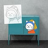 S592 Malschablonen für Wände, bezaubernde Katzenmädchen mit Perlen, 41 cm, künstlerische Vorlage...