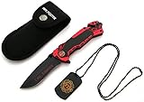 KOSxBO® Firefighter Rescue Knife EMS Rettungsmesser mit Glasbrecher, Gurtschneider, Messertasche...