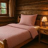 texpot Landhaus Bettwäsche Garnitur Baumwolle 2-teilig 135 x 200 cm + 80 x 80 cm kariert rot-weiß...