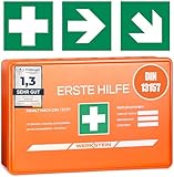 Erste Hilfe Kasten DIN 13157:2021 Small - Inkl. praktischer Wandhalterung, 3x Aufkleber,...