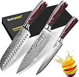 AIRENA Küchenmesser Set,3-tlg Messerset aus hochwertigem Carbon Edelstahl, Profi Messer set mit 8'...