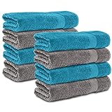 Komfortec 8er Handtücher 50x100 cm Set aus 100% Baumwolle, Frottee, Weich, Anthrazit Grau/Türkis