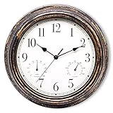 SUNOYA Gartenuhr Wetterfest, 30cm Wasserdicht Wanduhr mit Thermometer und Hygrometer, Retro Wanduhr...