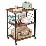 VASAGLE Küchenregal auf Rollen, Servierwagen, 3 Ebenen, Küchenwagen, für Mini-Backofen,...