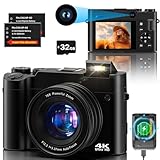 Digitalkamera 4K，64 MP Fotokamera Dual Kamera Anti-Shake Vlogging Fotokamera mit 32GB...