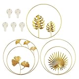 Gold Wanddeko Metall 3D Wandskulpturen 3 Pack mit 5 Bilderhaken, Ginkgo Blatt Kunst Hängen...