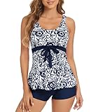 Genfien Tankini Damen Bauchweg Push Up Top High Waist Badeshorts Zweiteiler Bademode Tankini Damen...