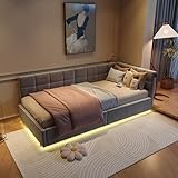 Einzelbett 90 x 200 cm, Schlafsofa mit Hydraulikbehälter, Lattenrost Einzelbett mit LED, USB und...