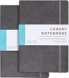 MOVASEE Notizbuch A5 Liniert mit Kunstledereinband – 2er Set, 130 Seiten, 120 g/m² Cremefarbenes...