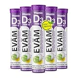 EVÄM Vitamin D3 Brausetabletten 82g I Geschmack Apfel-Zitrone I 5x20 Stück I...