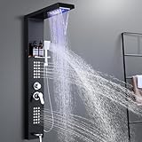 OUGOO Duschpaneel mit Armatur und Ablage, 5 in 1 LED Duschsäule mit Wasserfall & Regendusche, 36...