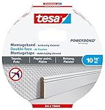 tesa Montageband Tapete&Putz, 10 kg Haltekraft pro Meter - starkes, doppelseitiges Montageklebeband...