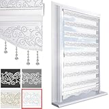 Brillant Doppelrollo Klemmfix ohne Bohren Weiß Silber 200 x 70 cm (Länge x Breite) Duorollo...