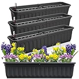 Hausfelder Balkonkasten mit Wasserspeicher 80 cm, 4er Set Blumenkasten mit Bewässerungssystem und...