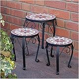 Dszapaci Blumenhocker 3er Set Mosaik rund Garten Blumenständer Metall Terrasse Pflanzenständer...