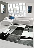 Designer Teppich Moderner Wohnzimmer Kurzflor Mit Konturenschnitt Karo Muster Grau Weiss Schwarz...