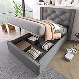 Kayan Hydraulisch Einzelbett Polsterbett 90x200cm, Bett mit Lattenrost aus Metallrahmen, Modernes...