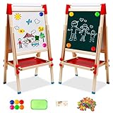 Kindertafel aus Holz mit Papierrolle Doppelseitige Whiteboard und Tafel Kinder Staffelei mit Zahlen...