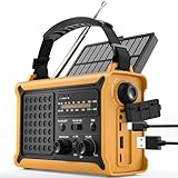 ROCAM 12000mAh Kurbelradio, Notfallradio mit 8500mm² Solarpanel & 650mA Handkurbel, Tragbar Solar...