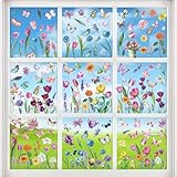 Fensterbilder Frühling Selbstklebend, SILARLAIT 9 Stück Fensterbilder Frühling Blumen, Statisch &...