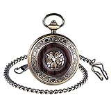 Unendlich U Herren Unisex Mechanische Taschenuhr Mit Kette Holz Aushöhlen Zurück Skeleton Dial...