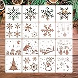 KLINNA 16 Stück Weihnachten Schablonen, Wiederverwendbare Zeichenschablonen für Schneespray...