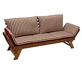 DEGAMO Garten - Liegesofa Tirol 202cm mit klappbaren Seitenlehnen, Eukalyptusholz, mit Wendeauflage...