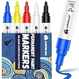 Aurobliss Permanent Marker Bunt 5 Lackstift, Wasserfeste Stifte für Glas, Kunststoff, Holz, Metall,...