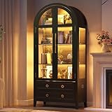 LVSOMT Gewölbte Glasvitrine mit LED Beleuchtung, 180cm Vitrinenschrank mit Glastüren, Bogen...