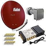 Fuba DAA 850 R Sat Anlage Aluminium Satellitenschüssel Ziegelrot mit PremiumX Multischalter 5/8...