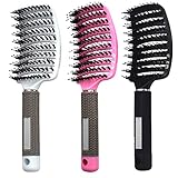 3 Stücke Haarbürste Wildschweinborsten, Gebogen Belüftete Bürste Entwirrungsbürste...