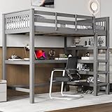 RIAZOS Kinderbett 90x200 cm, Hochbett mit Schreibtisch, Etagenbett mit Ablagefächern, Spielbett...
