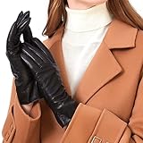 ZLUXURQ Damen Leder Handschuhe echtes Lammleder und mit Kaschmir Wolle gefütterte warme Winter...