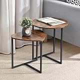 DARDVORLAG Couchtisch 2er Set – Beistelltisch im Vintage-Industriedesign, rund & dreieckig, braun,...