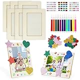 6 Stück Holzbilderrahmen zum Bemalen, 20x15cm Bilderrahmen Zum Bemalen mit Glitter SchaumSticker,...