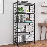 NUBAGG 5-stufiges, Faltbares, Zusammenklappbares Metallregal, Schwarz, Robustes Rollregal Mit...