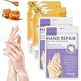 Handmaske 4 Paar Handpflege Handschuhe Feuchtigkeitsspendende mit Honig & Milch Handpflege Lavendel...