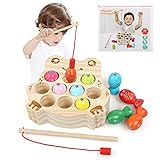 LinStyle Kinder Holzspielzeug Angelspiel, Spielzeug ab 2 Jahre, Montessori Lernspielzeug Frosch...