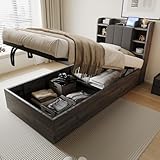 LAKFEW Einzelbett Polsterbett 90x200 cm mit Stauraum-Kopfteil und USB-Anschluss, Hydraulisch Bett...