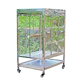 Papageienkäfig aus Edelstahl mit Holzständer und Rollen für große Vögel