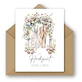 Pusteblume Grusskarten 2 x Hochzeitskarte mit Hochzeitskleidung und Blumen auf der Vorderseite im...